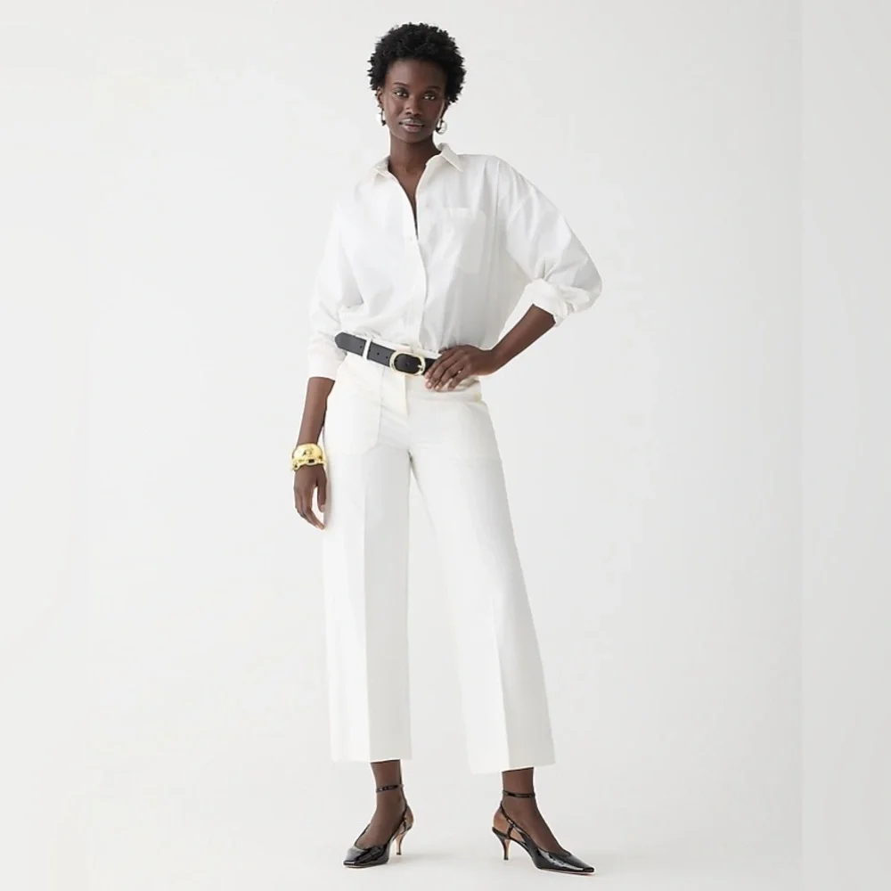 J. Crew Sydney wide-leg pant in bi-stretch cotton blend in Ivory size 0. NWT - Picture 2 of 11